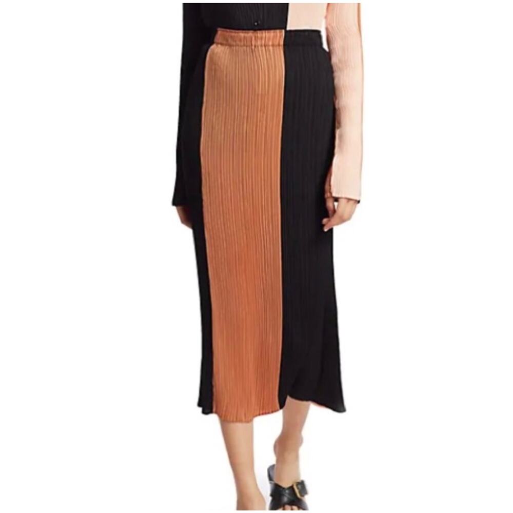 Proenza Schouler White Label Plisse Micro Pleated Color Block Midi Skirt Large